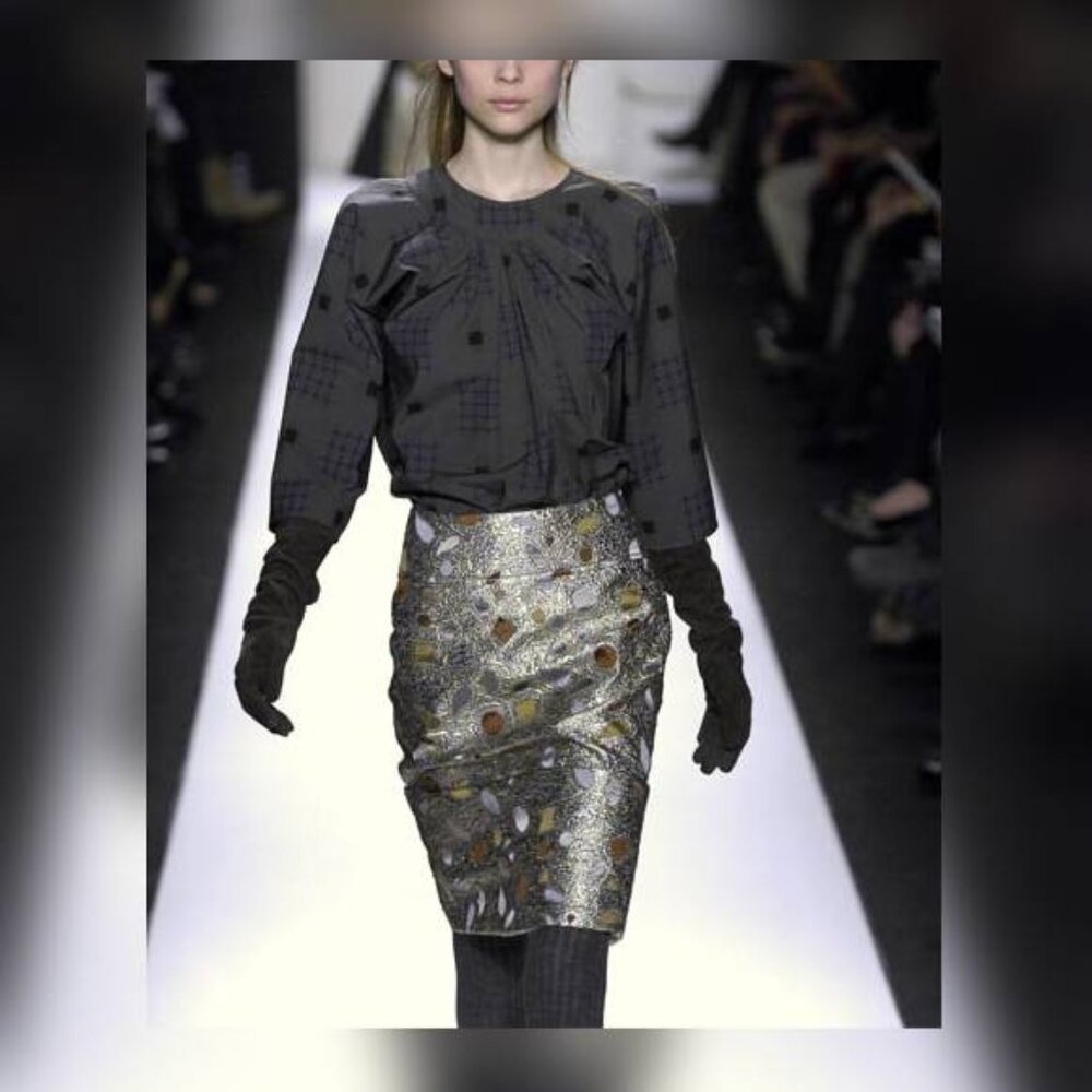 Vera Wang AW/07 Runway Gold and Silver Jacquard Geometric Skirt